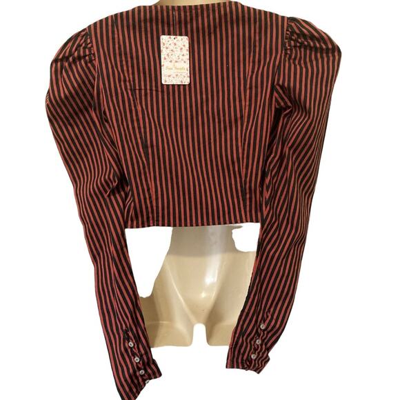 Free People Caroline Crop Top NWT New Pinstripe Puff Shoulder size S - Picture 6 of 9